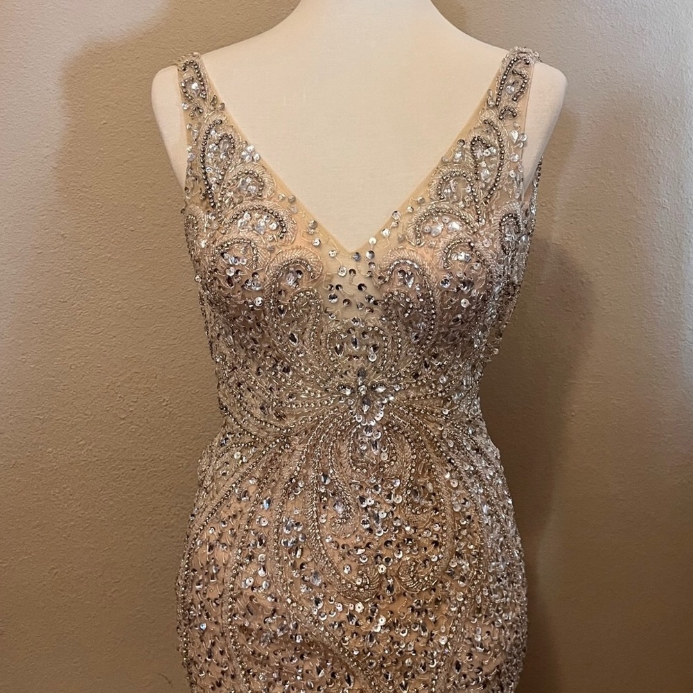 Aspeed Long Nude Prom Cocktail beaded dress✨
